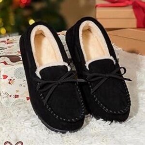 Black Faux-Suede Cozy Moccasin Slippers